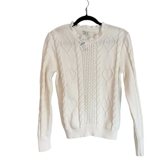 J. Crew Cable-Knit Hearts Crewneck Pullover Sweater Long Sleeve Ivory Small NWT - Picture 6 of 12